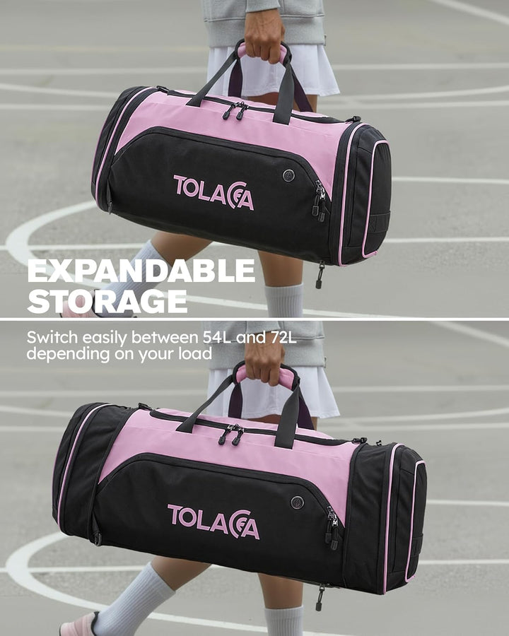 Tolaccea Sporttasche 56–70L für Herren & Damen – Erweiterbare Reisetasche mit Schuhfach & Nassfach,