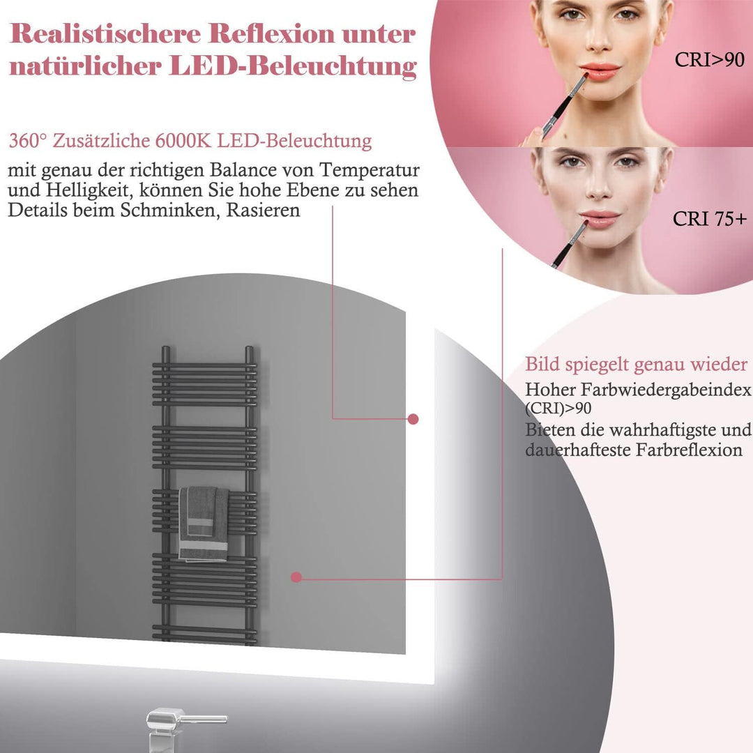 Badspiegel mit Beleuchtung 50x70 cm LED Spiegel Bad mit Touch-Schalter Beschlagfrei Badezimmerspiege