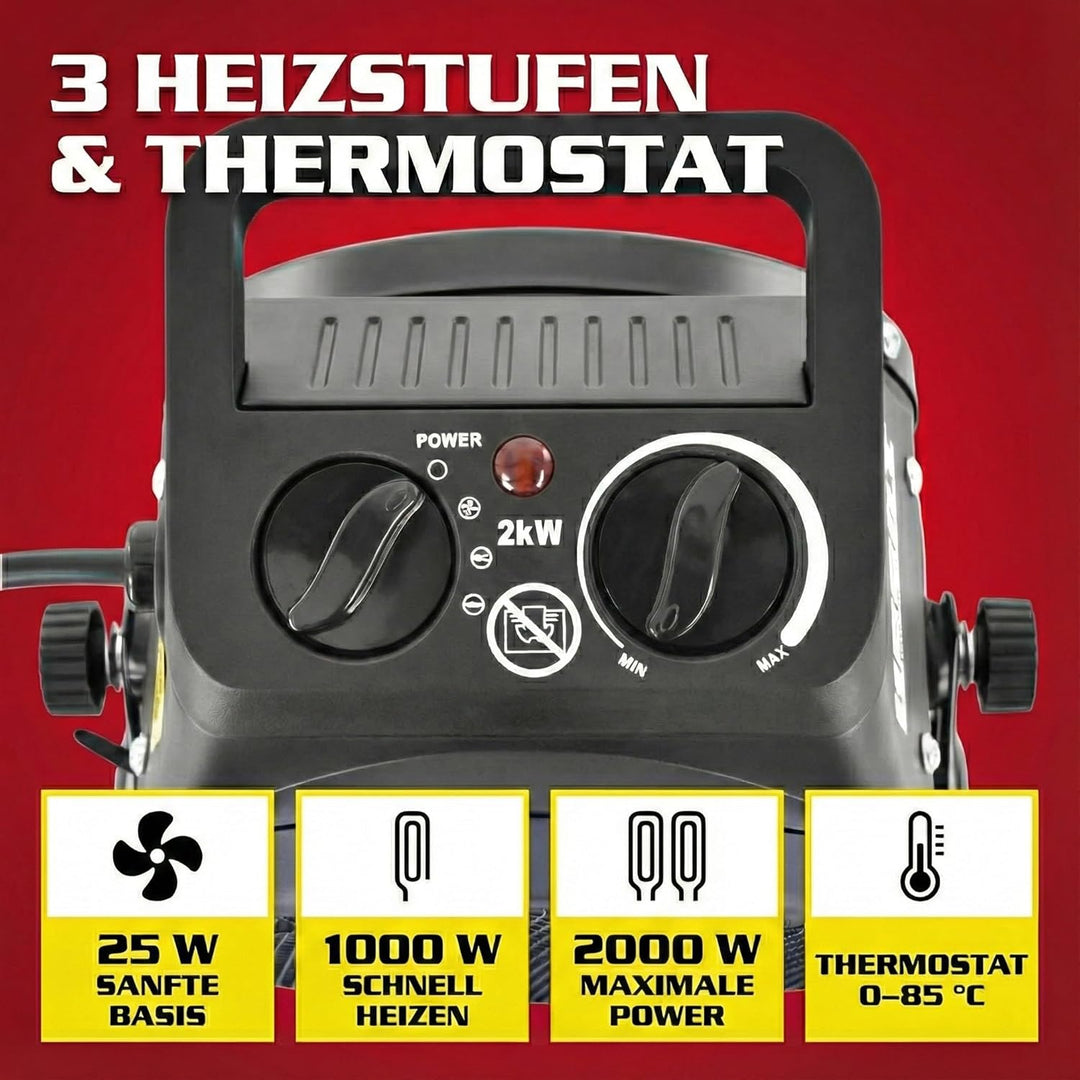HECHT Keramik Heizstrahler (NEU) – Tragbare Heizer mit 2000W oder 3000 Watt – Thermostat – Überhitzu