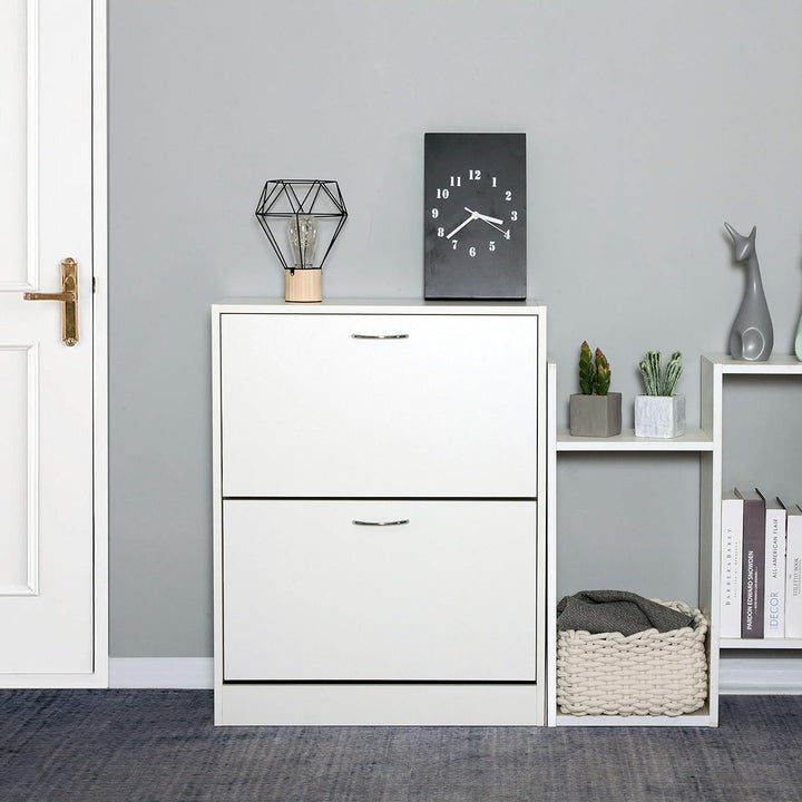 Meerveil Schuhschrank, Schuhkipper mit 2 Klappen aus E1 Holzspanplatten, Pflegearme Melaminbeschicht
