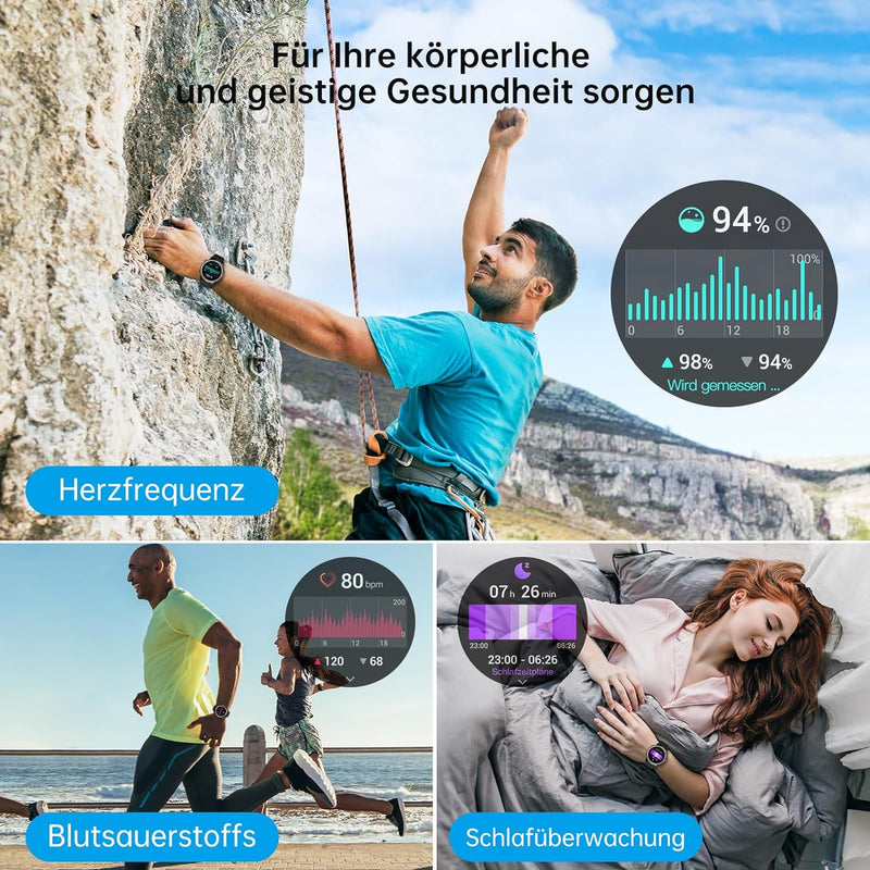 LLKBOHA Smartwatch Damen Herren mit Telefonfunktion-1,39 Zoll Touchscreen, IP68 Wasserdicht mit Herz