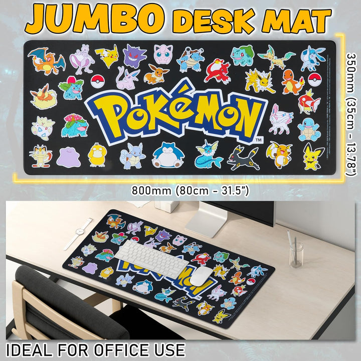 Pokemon Mauspad XXL 80x35 cm Schreibtischunterlage Gross Cooles Pikachu Mousepad Gaming rutschfest S