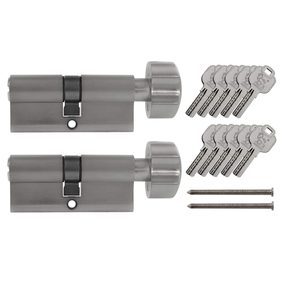 2x Knaufzylinder KD 80 mm 40/40 gleichschliessend inkl. 10 Wendeschlüssel - Metallic Silber Grau