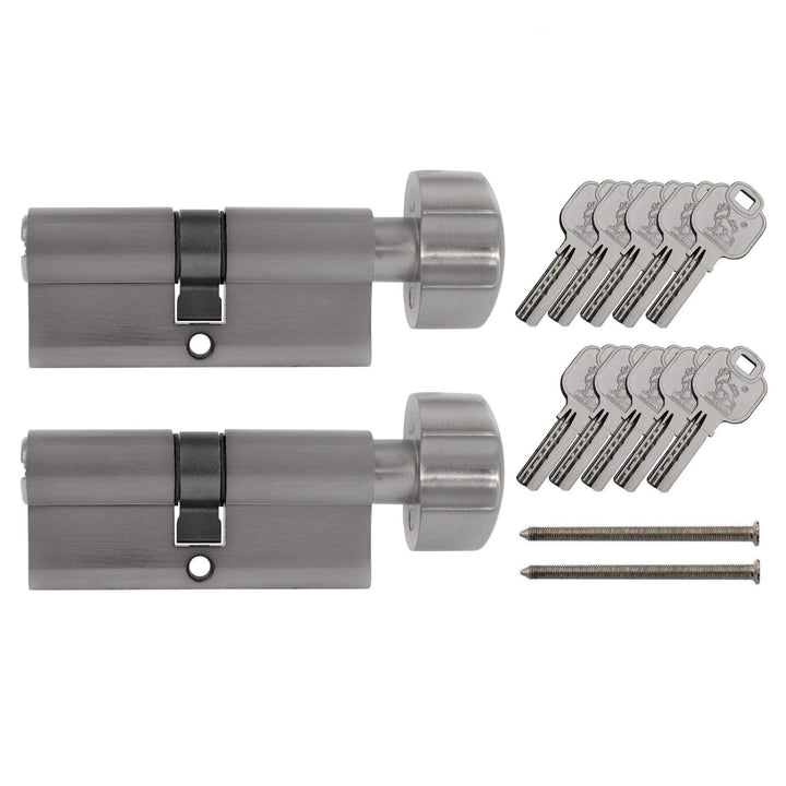 2x Knaufzylinder KD 80 mm 40/40 gleichschliessend inkl. 10 Wendeschlüssel - Metallic Silber Grau