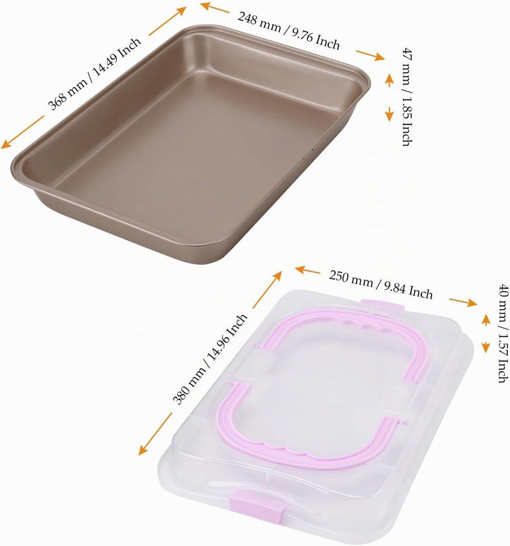 2 Stück Rechteckige Backblech mit Deckel Antihaft, Blechkuchen Transportbox Backform Rechteckig mit