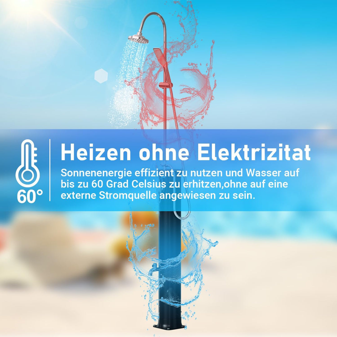 Solardusche 20L Halbe Einzelstab Solar Gartendusche warmes Wasser Bis Zu 60°C Ohne Stromanschluss Po