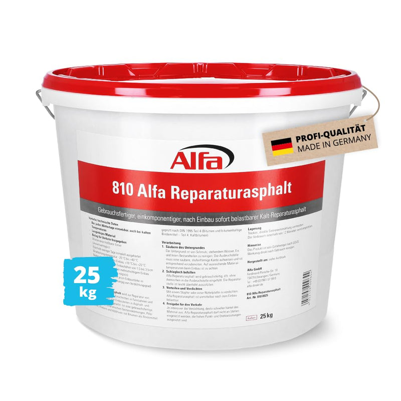 25 kg Alfa Reparaturasphalt Profi-Qualität Kaltasphalt Körnung 0 bis 5 mm zur Ausbesserung von Schla