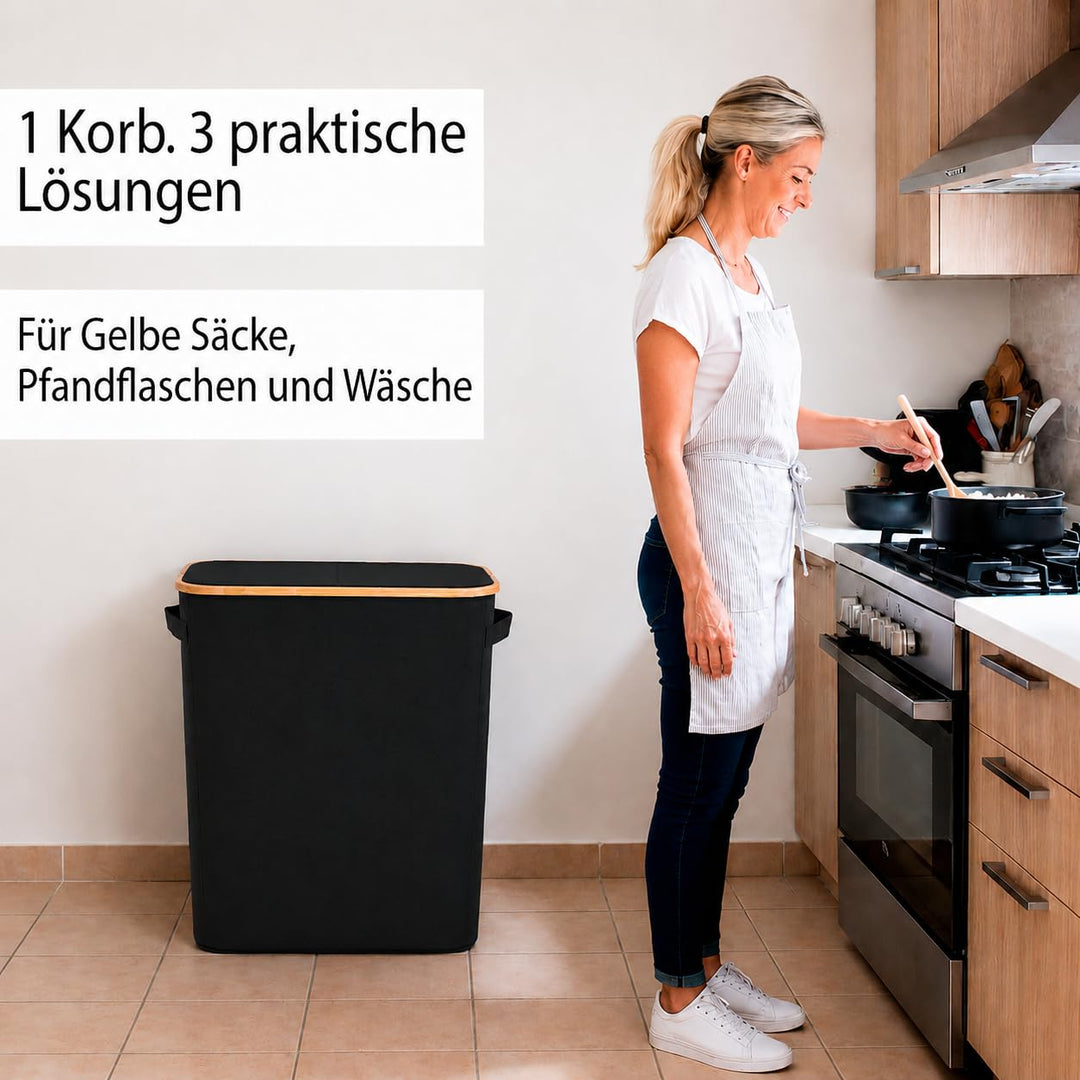 Gelber Sack Ständer Mülleimer 2 Fächer Grosser Müllsackhalter für Küche Haushalt 70L-120L, Geruchsdi