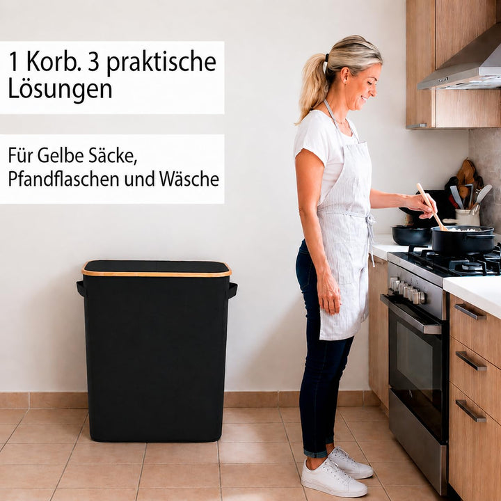 Gelber Sack Ständer Mülleimer 2 Fächer Grosser Müllsackhalter für Küche Haushalt 70L-120L, Geruchsdi