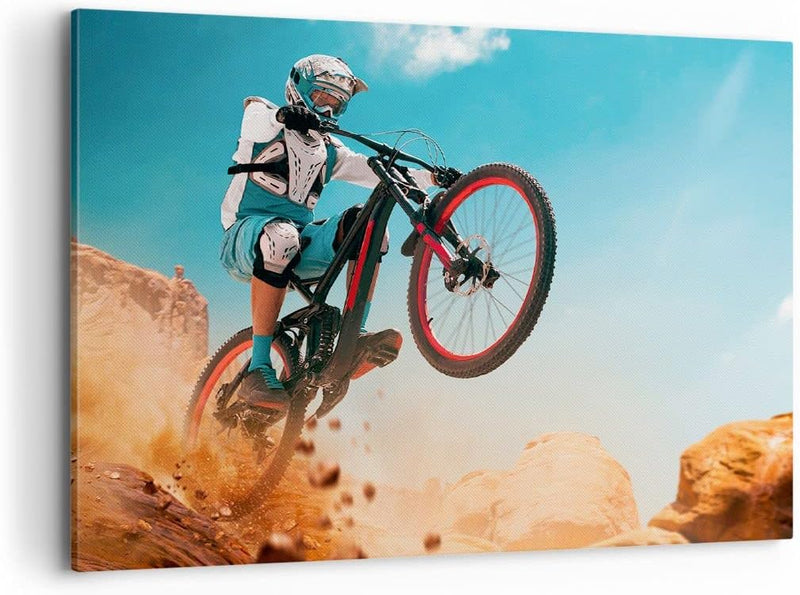 Bilder auf Leinwand 100x70cm Leinwandbild mit Rahmen Fahrrad Sport Helm Gross Wanddeko Bild Schlafzi