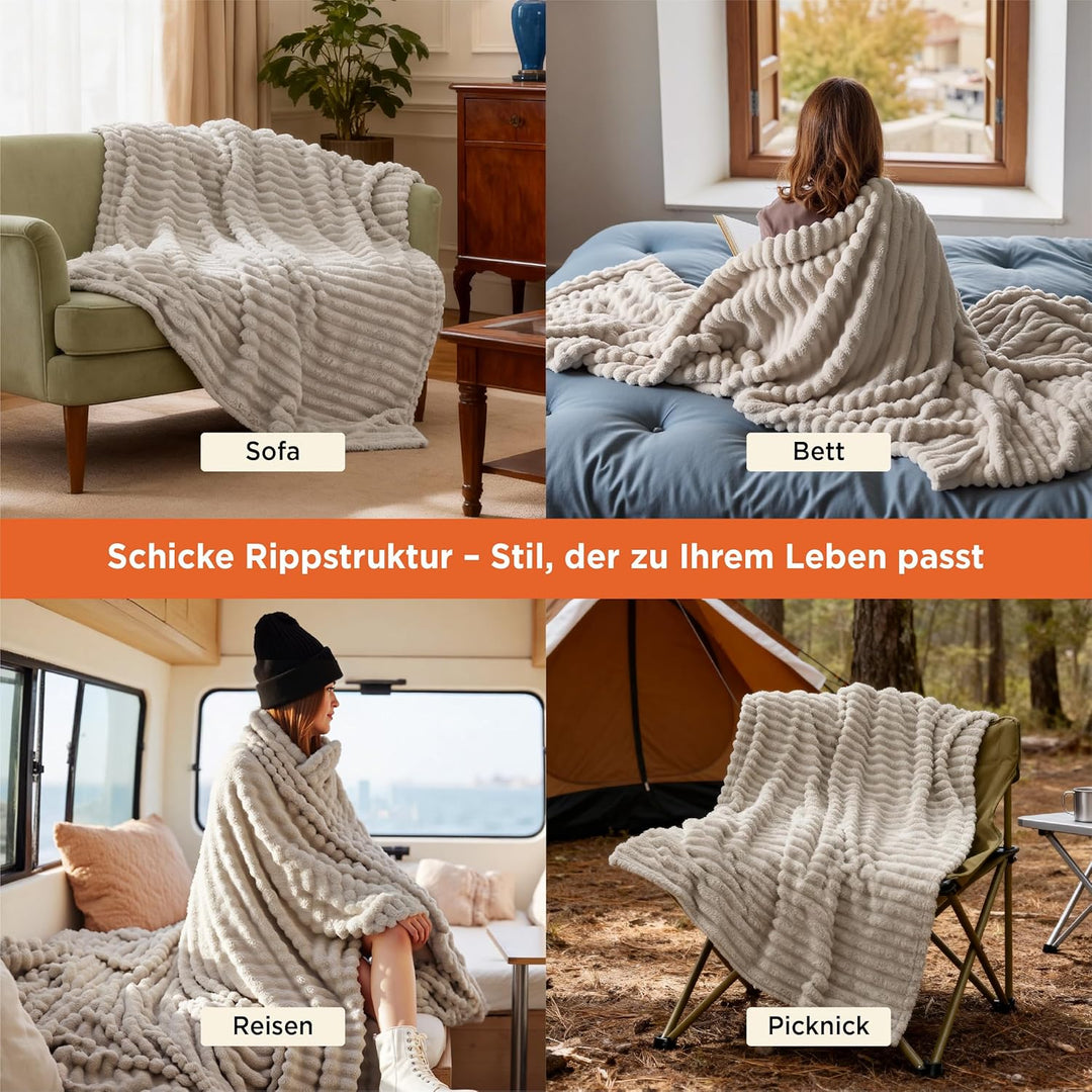 BEDSURE Kuscheldecke für Zimmer Deko - Wolldecke & Fleecedecke, Sofadecke, Weiche Warme Grobe Kordde