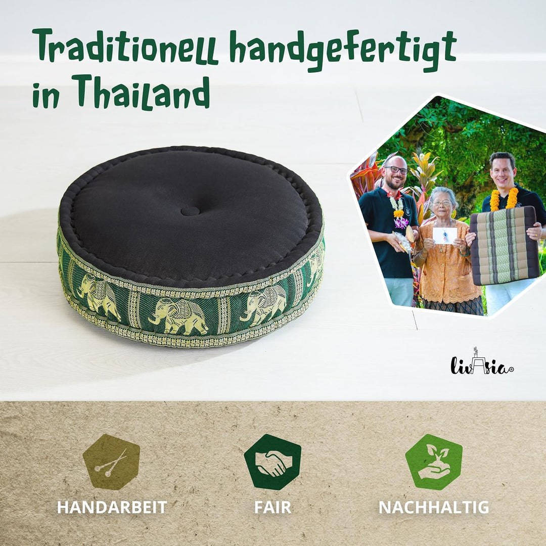 livasia Meditationskissen mit Thaiseide - Ø 45x15cm - Yogakissen mit Kapok, Pouf, Bodenkissen für Yo