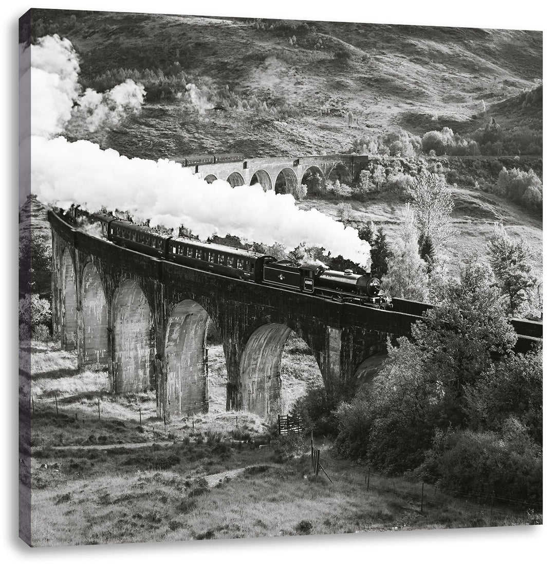 Pixxprint Lokomotive Glenfinnan Viadukt als Leinwandbild/Grösse: 70x70 cm/Wandbild/Kunstdruck/fertig
