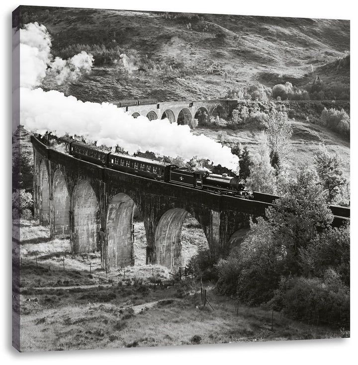 Pixxprint Lokomotive Glenfinnan Viadukt als Leinwandbild/Grösse: 70x70 cm/Wandbild/Kunstdruck/fertig