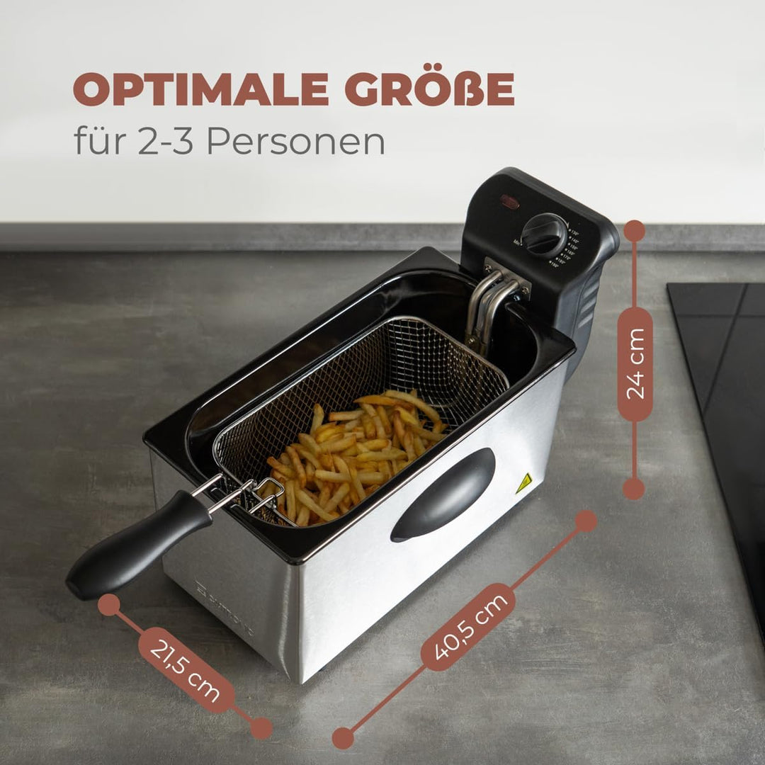 Clatronic FR 3586 Edelstahl-Fritteuse 2,5L Perfekt für Pommes Frittes u. Nuggets, geruchsarmes fritt