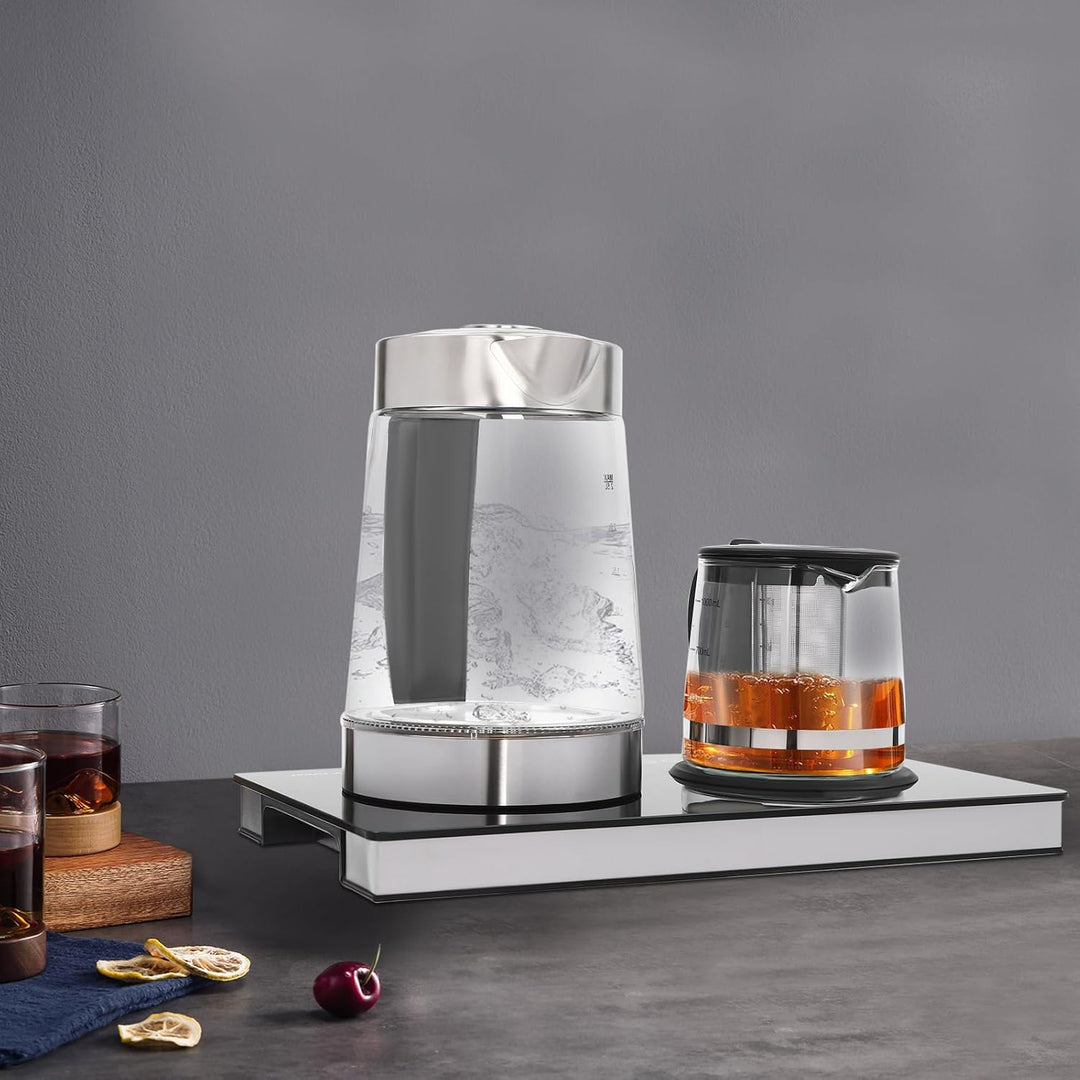 Wasserkocher Elektrischer, 1500W LCD Electric Glas Teekocher mit Touchscreen für Kaffee und Tee, Sch