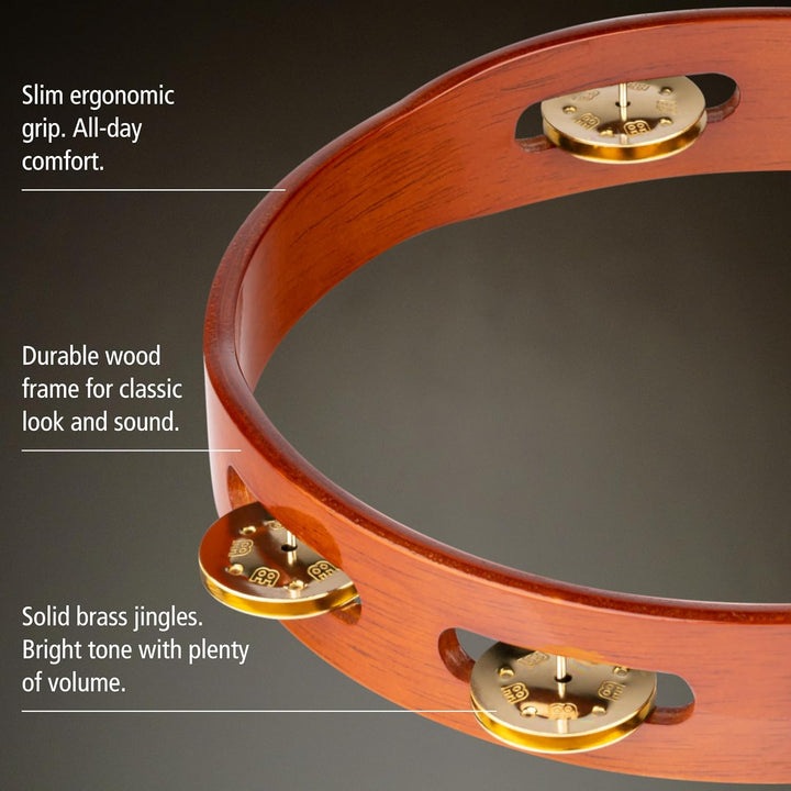 Meinl Percussion TA1B-AB Holztamburin mit Messingschellen (1-reihig), 25,40 cm (10 Zoll) Durchmesser