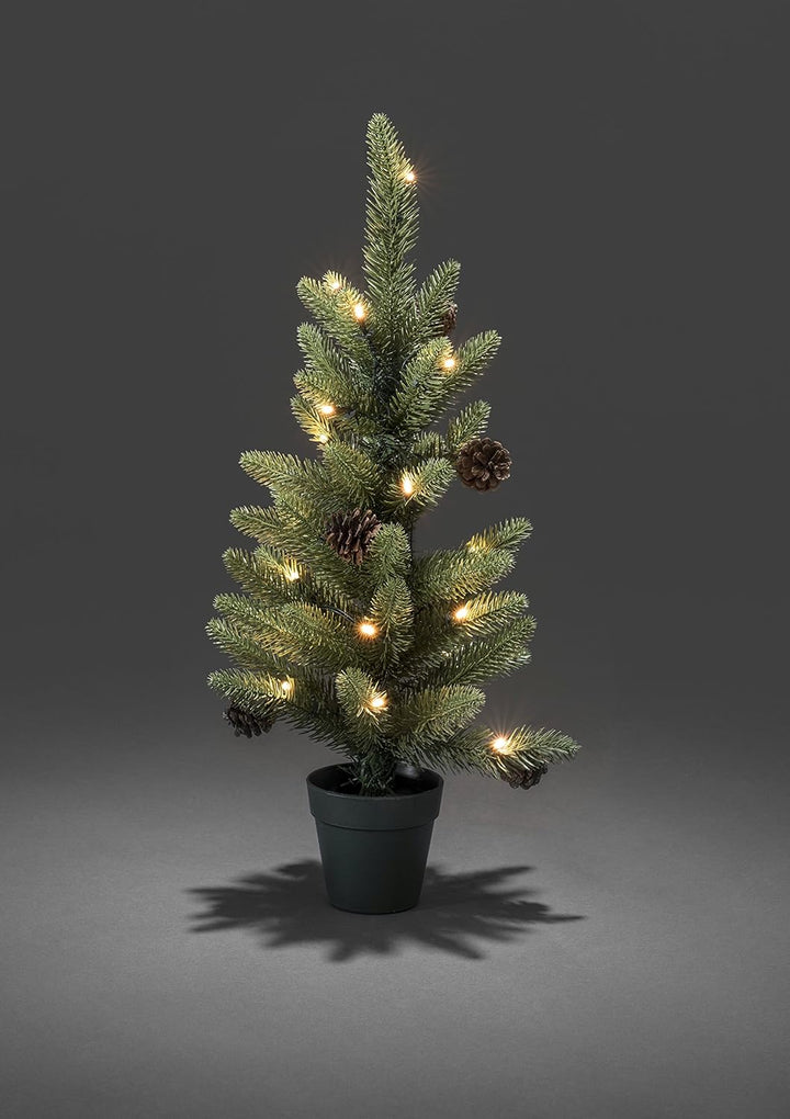Konstsmide 3781-100 LED Weihnachtsbaum mit Tannenzapfen und Topf / für Aussen (IP44) / Batteriebetri