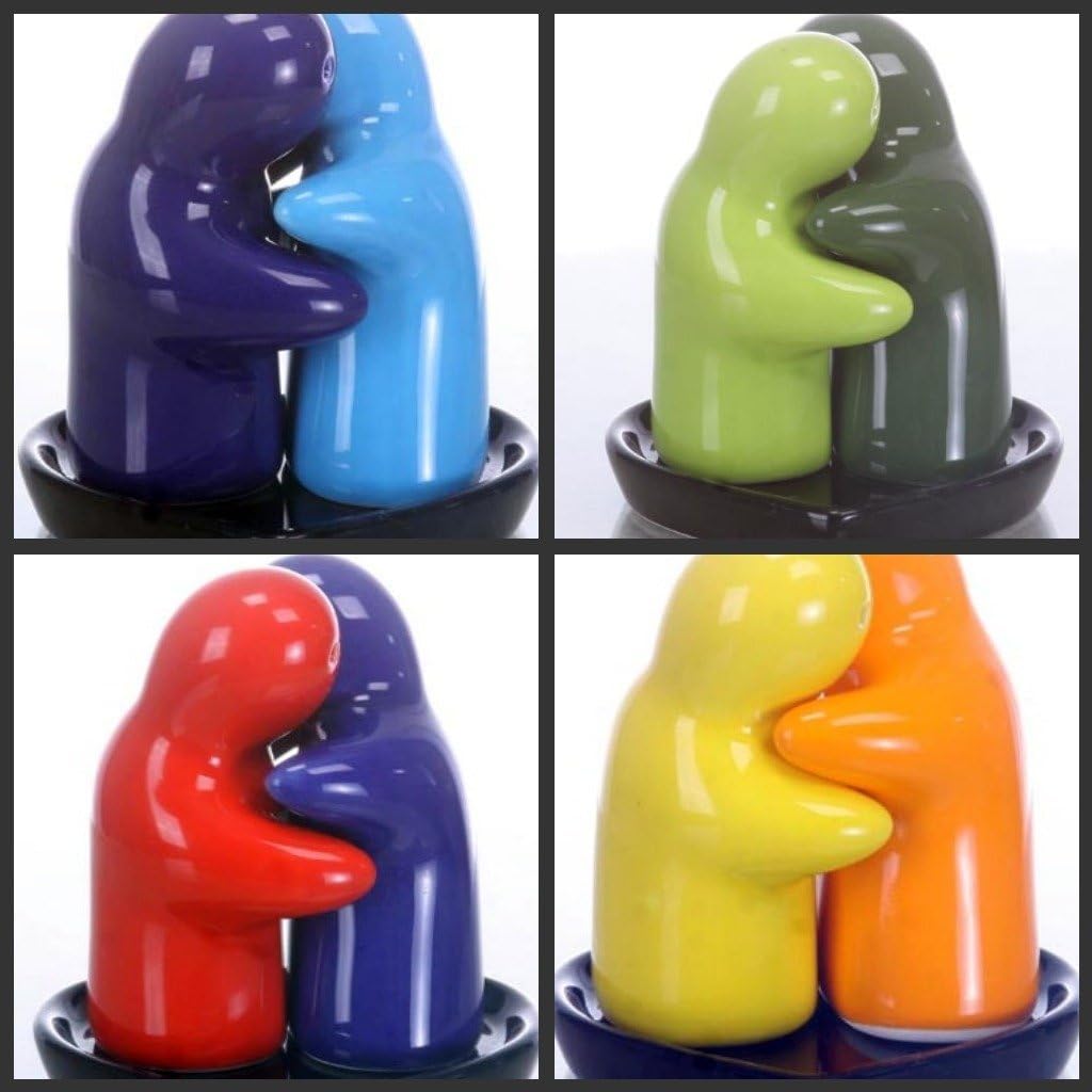 Salz und Pfefferstreuer Set , Salz und Pfefferstreuer , Keramik ,lovers , (gelb/orange) mit schwarze