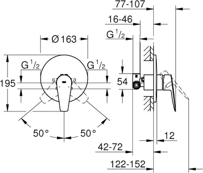 Grohe StartEdge - Einhand-Brausebatterie (Fertigmontageset, variable Mengenbegrenzung, Wandeinbau, l