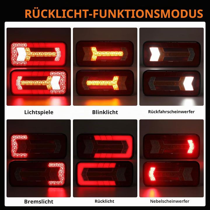 2 Stück LED Anhänger Rücklicht, 12V 24V Rückleuchten, IP67 Wasserdicht mit Fahr, Brems, Lenk, Rückfa