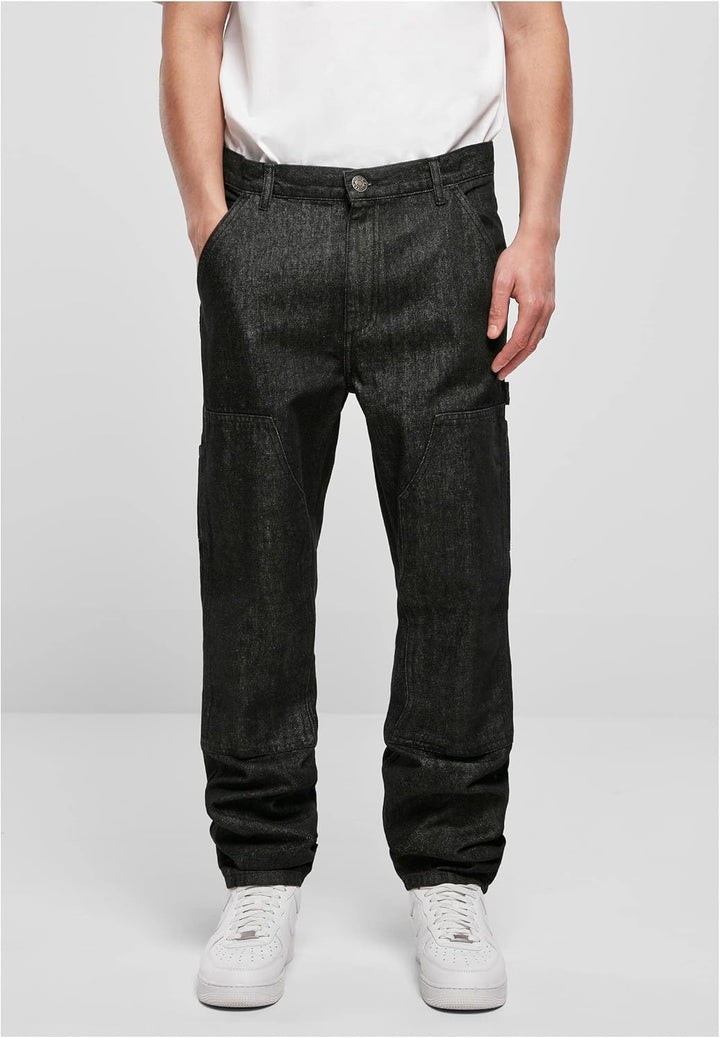 Urban Classics Herren Double Knee Jeans 30 Realblack Washed, 30 Realblack Washed