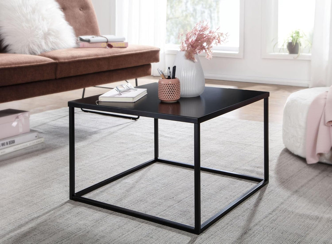 FineBuy Couchtisch 60x60x40 cm Metall Wohnzimmertisch Industrial Schwarz, Sofatisch Quadratisch, Lou