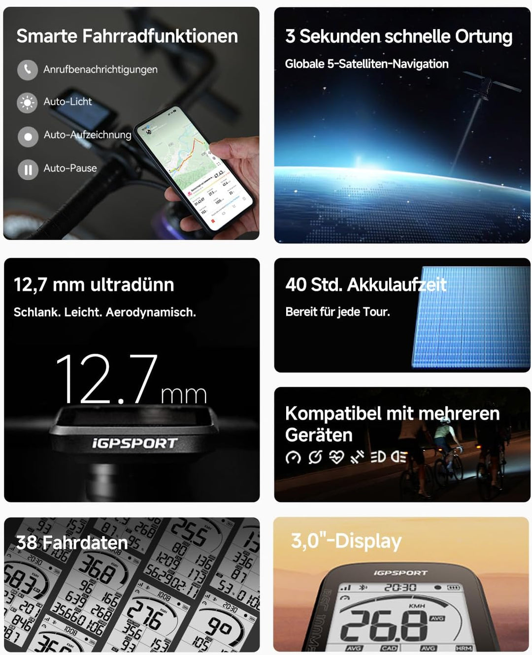 iGPSPORT BSC100MAX Fahrradcomputer Kabellos, 3 Zoll Display Automatische Aufnahme, 40H Akkulaufzeit,