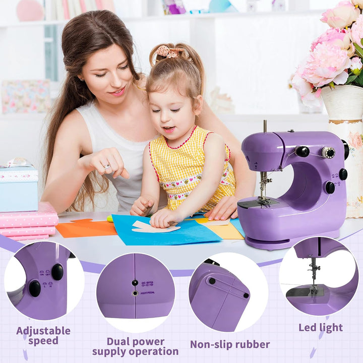 Mini Nähmaschine für Anfänger mit Eingebautem, Anschiebetisch, LED-Licht, Nähmaschine Tragbare Elekt