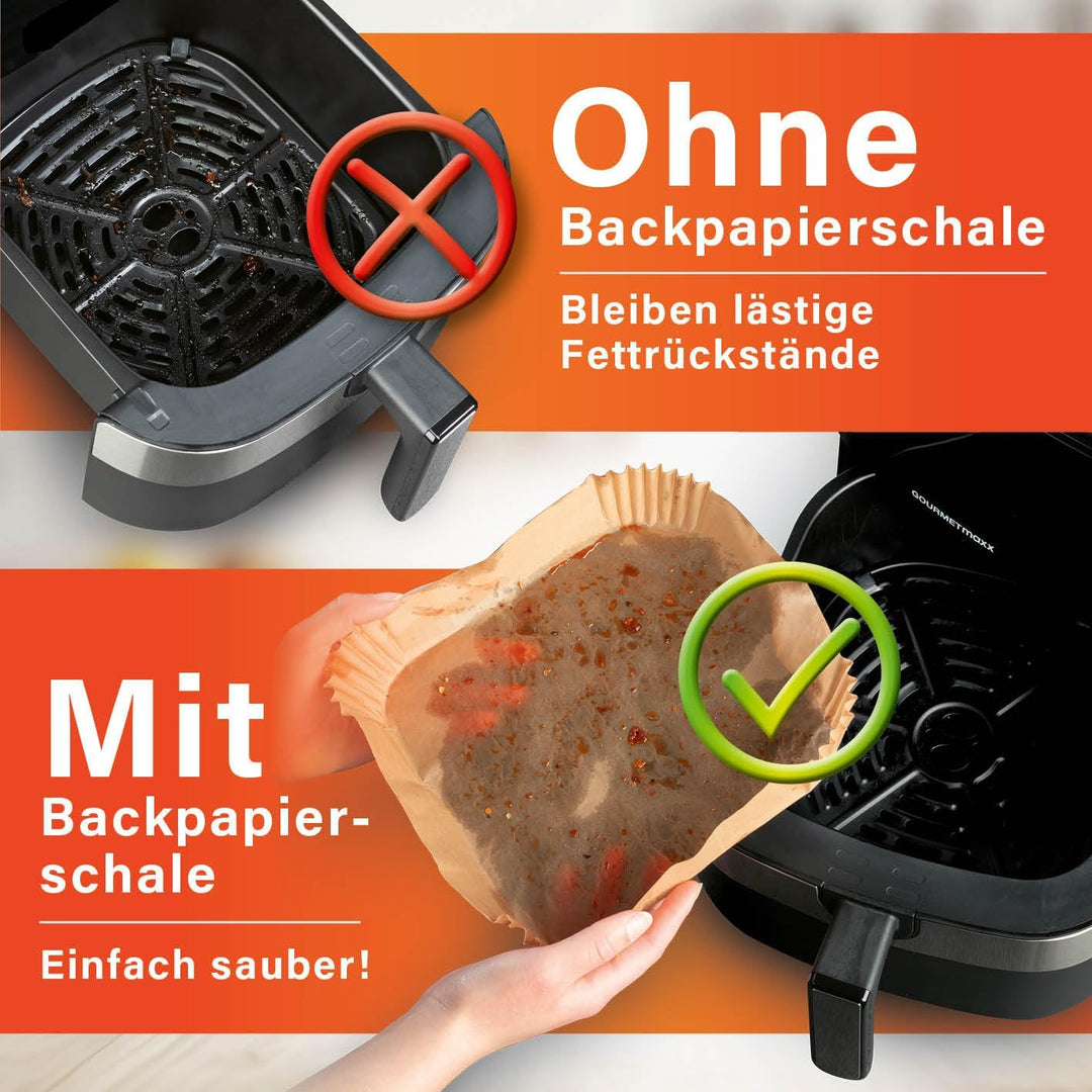 GOURMETmaxx Backpapier für Heissluftfritteuse 5 bis 6 Liter | Backpapierschale antihaftbeschichtet &