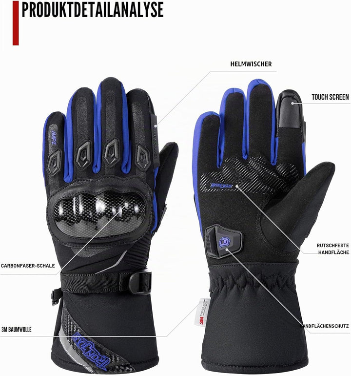 BORLENI Winter Motorradhandschuhe Herren, Motorrad Handschuhe Herr Warm Winterhandschuhe Wasserdicht