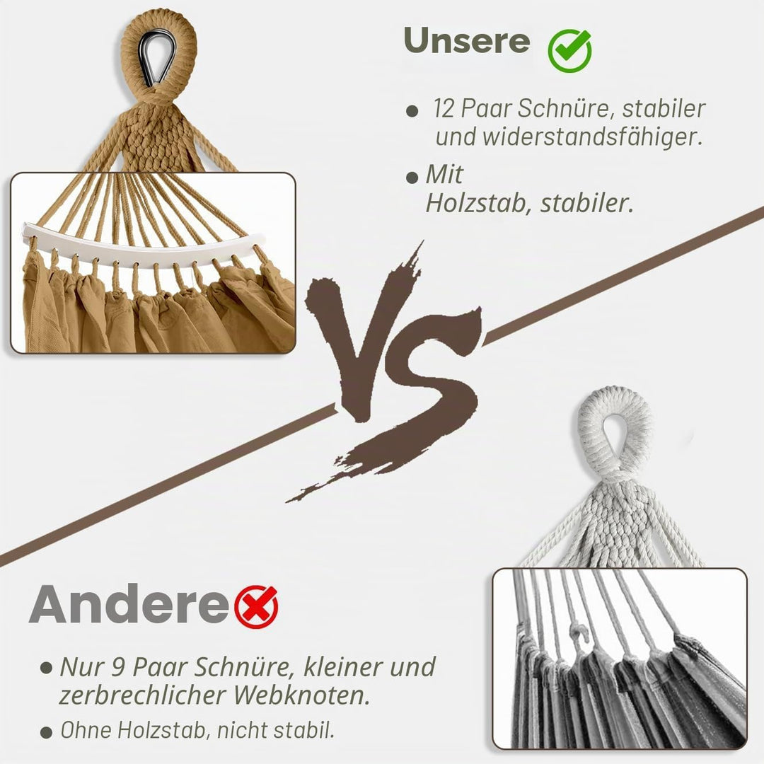 MOSFiATA Hinterhof-Hängematte mit Quasten, max. 227 kg, strapazierfähiger Canvas-Stoff, Bohemian-Sti