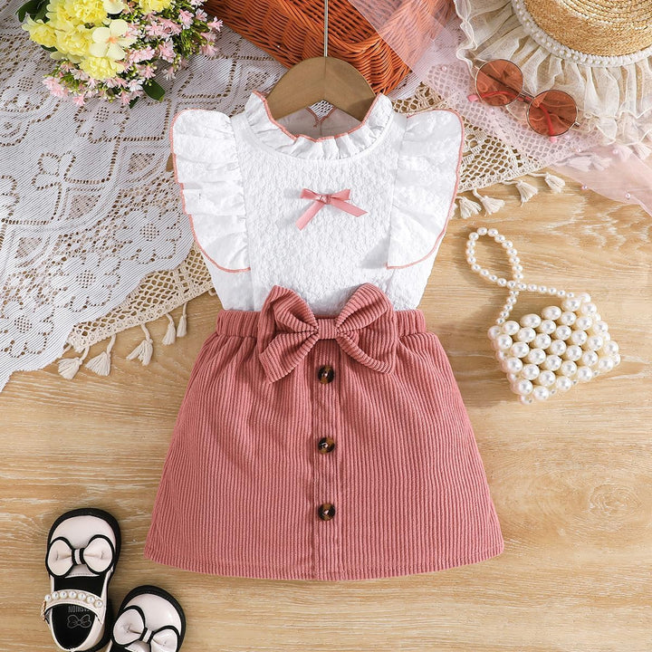 Kleinkind Baby Mädchen Outfits Rüschen Ärmellose Hemden Tops + Elegant Schleife Mini Rock 2 Stück Fr