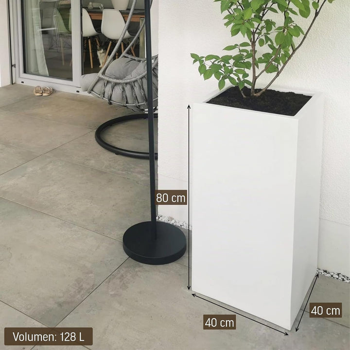 VIVANNO Pflanzkübel Pflanzgefäss Blumenkübel Fiberglas weiss matt Block - 40x40x80 cm Weiss Matt 80x