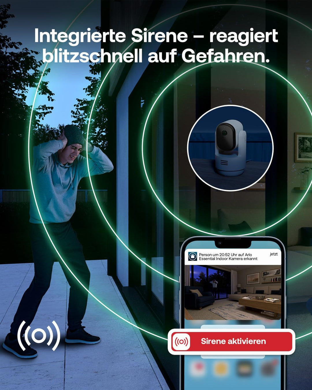 Arlo Indoor 3 HD PTZ Überwachungskamera Innen, 2er Set, HD Video, 360º Schwenkbar, 2-Wege-Audio, Bew