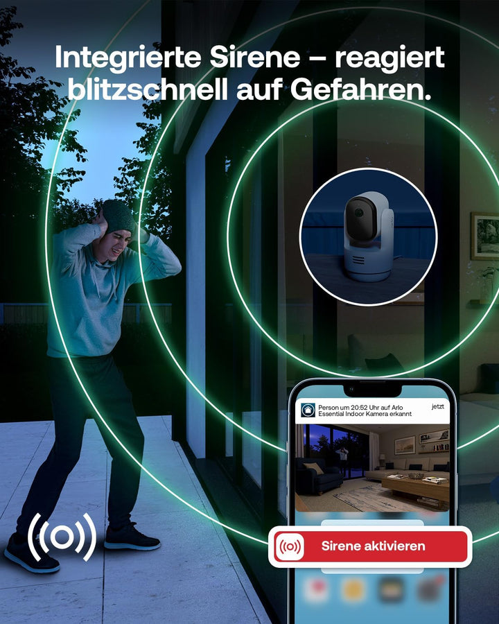 Arlo Indoor 3 HD PTZ Überwachungskamera Innen, 2er Set, HD Video, 360º Schwenkbar, 2-Wege-Audio, Bew