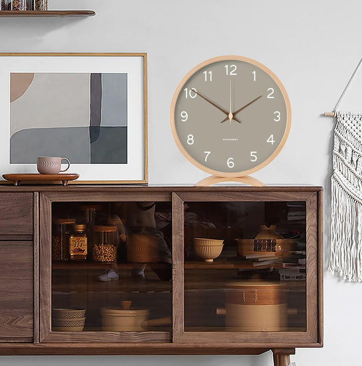 Maxspace Tischuhr Analog, 21cm Holz Tischuhr Batteriebetrieben,Tischuhr ohne Ticken für Schlafzimmer