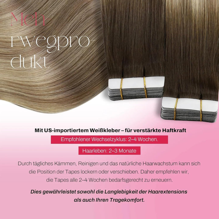 Moresoo Tape Extensions Echthaar Balayage Unsichtbar Haarverlängerung Echthaar Tapes Braun bis Hellb