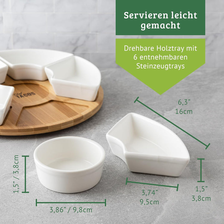 Chef Tacos - Snackteller - 26 cm - Mehrere Schalen mit Platz für leckere Snacks - Drehbarer Serviert