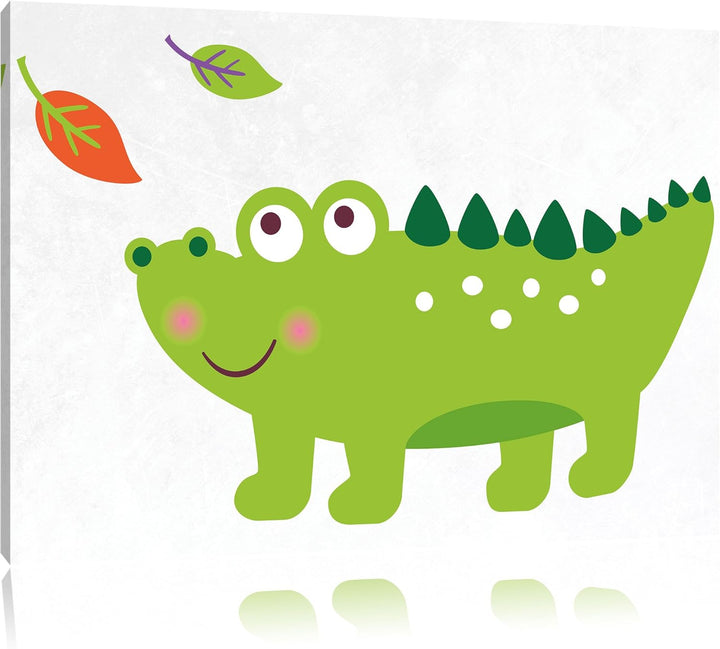 Niedliches Krokodil weiss, Format: 100x70 auf Leinwand, XXL riesige Bilder fertig gerahmt mit Keilra