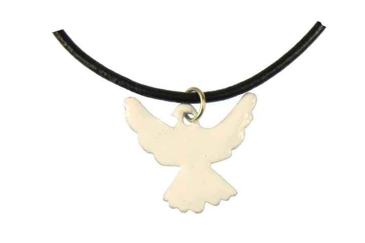 Miniblings Emaille Taube Friedenstaube Kette Halskette Vogel Lederband 45cm weiss - Handmade Modesch