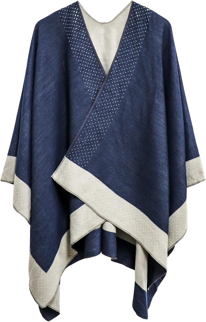 Shmily Girl Damen Poncho Habe Gestrickt Überdimensionalen Decke Kap-Schal Hot Diamond, Marineblau,,