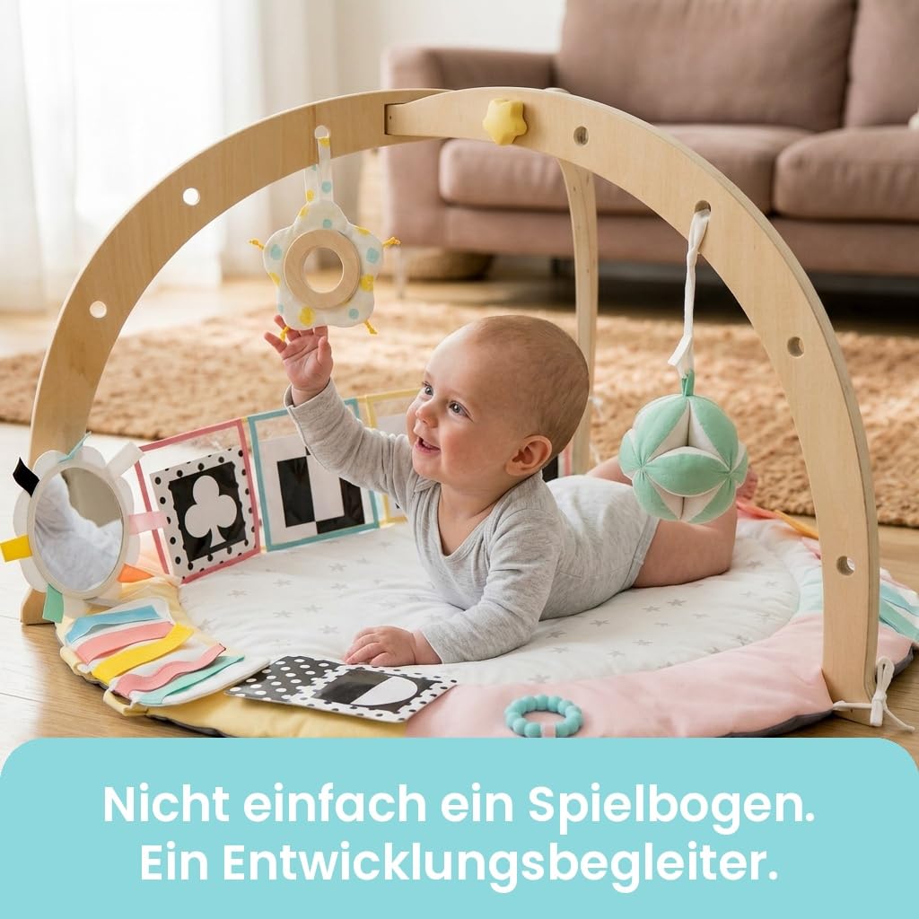 Oh My Baby Montessori Spielmatte Baby, Spielbogen Baby, Nachhaltiges FSC Holz, Fördert Sensorik &amp; Mo