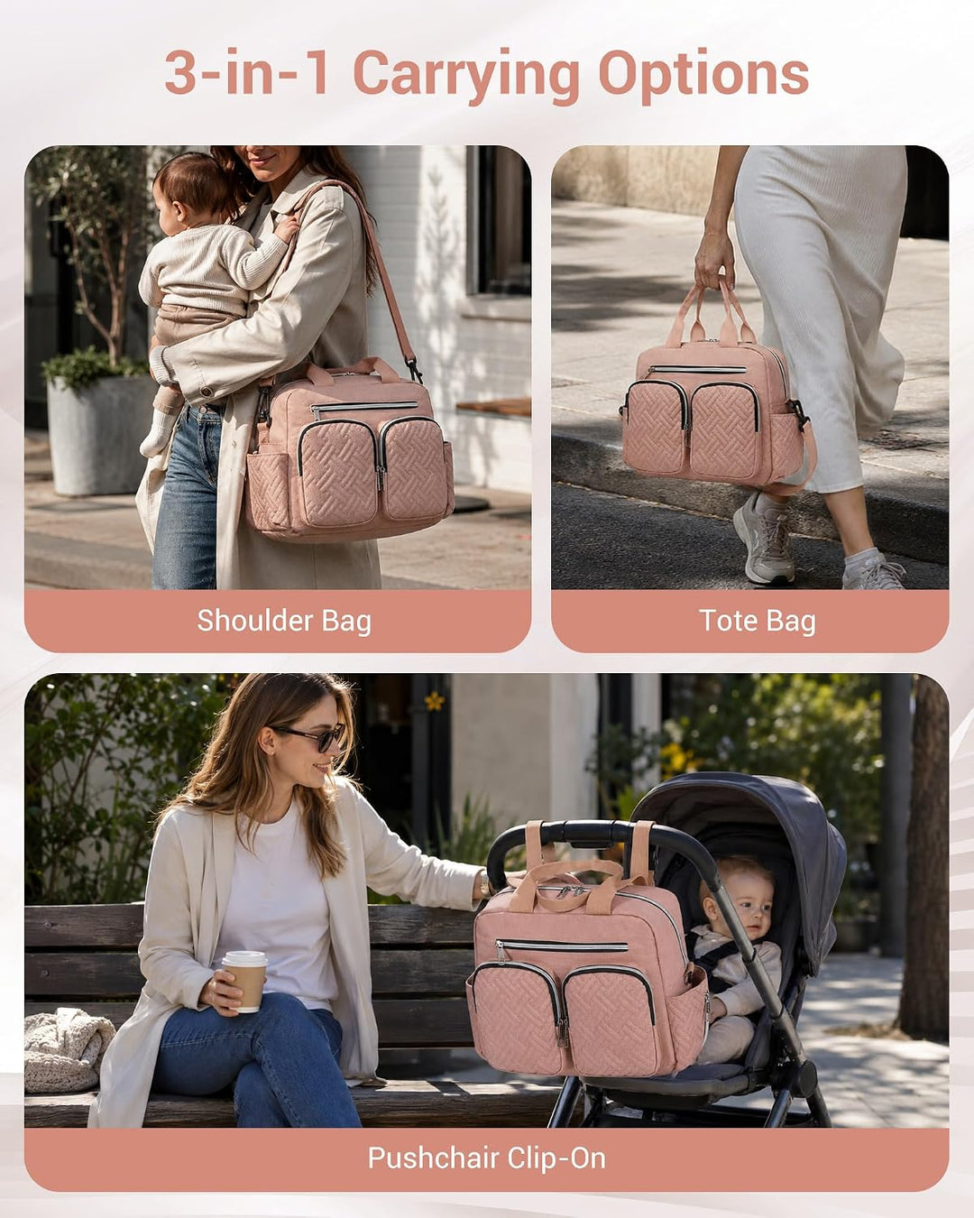 KONO Baby-Wickeltasche, stilvoll, für Mama und Papa, wandelbare Reisetasche mit isolierten Taschen R