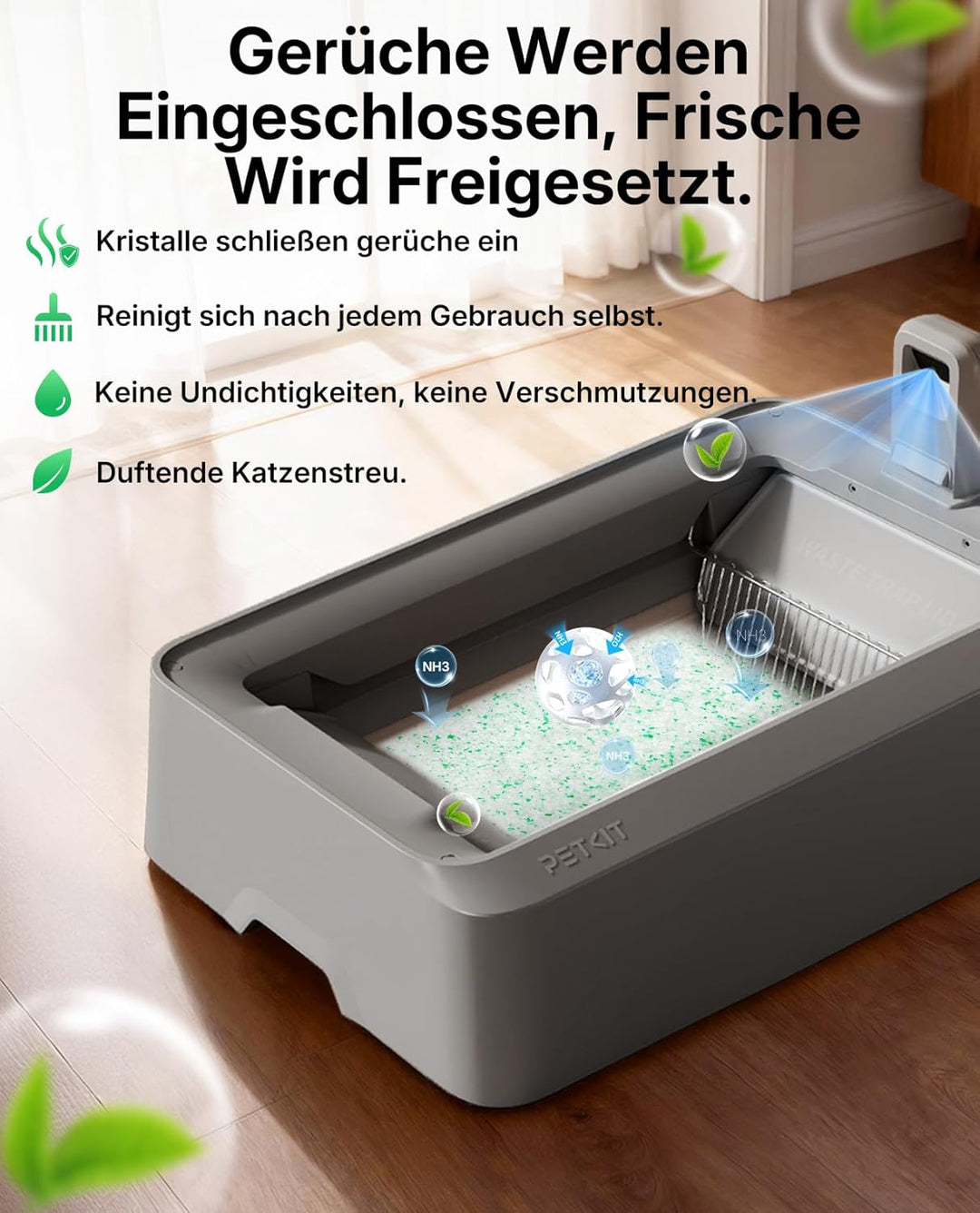 PETKIT Kristallkatzenstreu, Ersatzschale mit Weisse Kristall Katzenstreu,Geruchskontrolle, Staubfrei
