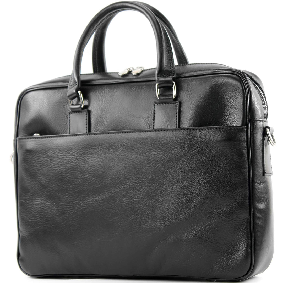 modamoda de A004 Herren Unisex Leder Reisetasche Laptop Aktentasche DIN A4 handmade in Italy Schwarz