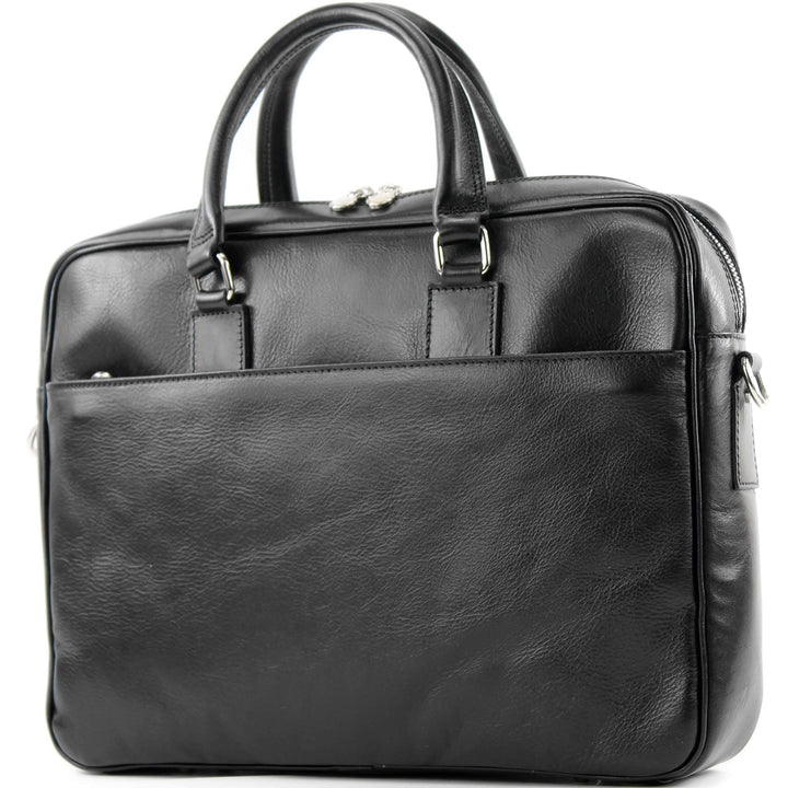 modamoda de A004 Herren Unisex Leder Reisetasche Laptop Aktentasche DIN A4 handmade in Italy Schwarz