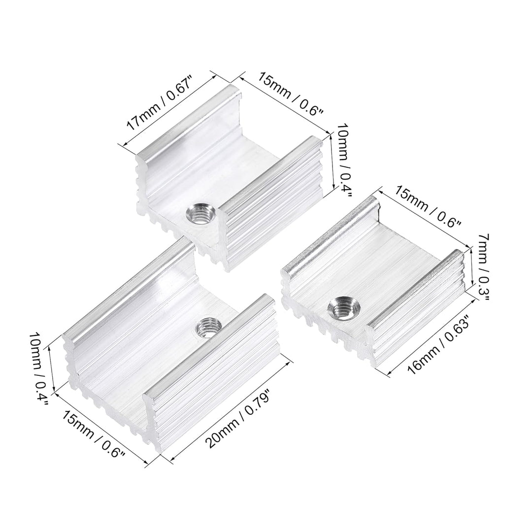 sourcing map 20 mm x 15 mm x 10 mm, 17 mm x 15 mm x 10 mm, 16 mm x 15 mm x 7 mm TO-220 Aluminium Küh
