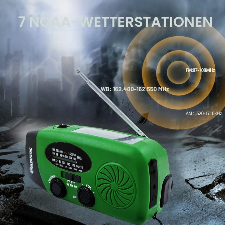 Notfall-Solarradio, tragbares Kurbelradio mit LED-Taschenlampe, wiederaufladbares 5000mAh-Netzteil,