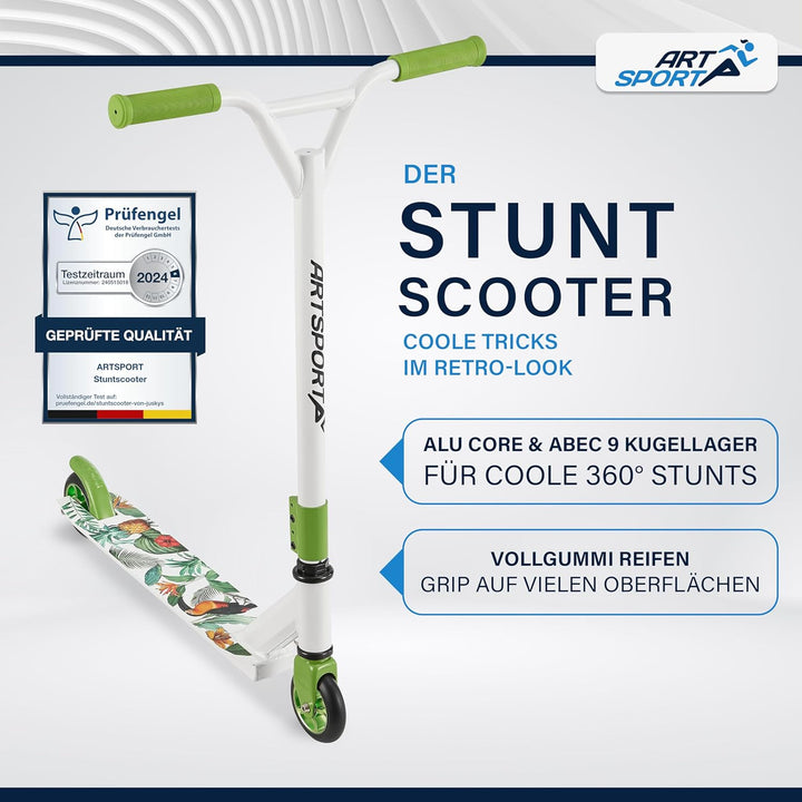 ArtSport Stunt Scooter mit 360° Lenkung, ABEC 9 Kugellager, 100 mm PU Räder & Griptape, Funscooter f